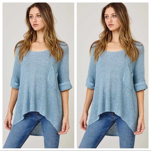 ShopEvelynne Sweaters - Spring beautiful front pock knit high low sweater